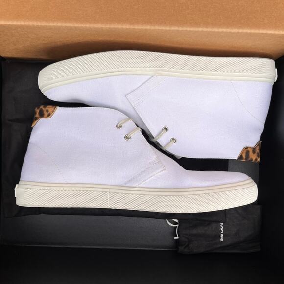 YSL Saint Laurent Paris Ace Mid Top Sneaker Luxury Designer Canvas Shoe 41/ 10 - Picture 3 of 11